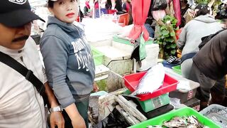 Инспектирую рыбный рынок в Jimbaran Bali свежий улов с ночной морской рыбалки в заливе