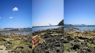 Пляж Дадунхай ноябрь 2023 тёплое море Хайнаня и люди с удочками у кромки волны