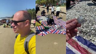 Рыбалка на Sanya Bay случайный улов у пляжа и прогулка по набережной Дадунхай