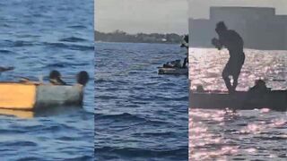 Кубинцы на корке в открытом море Varadero рыбалка с маленькой лодки в океане