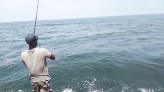 Island Hook Fishing Video улов креветки и рыбы у берега Веллаватте на шумной улице Шри Ланки