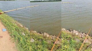 Ловим рыбу у берега тропического острова простая деревенская рыбалка в тёплом океане