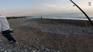 Yazılı orkinos у берега здесь утром и вечером тунец играет в прибрежных волнах