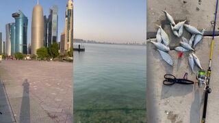 Queen fish в Катаре береговой кастинг и расслабленная рыбалка на закате