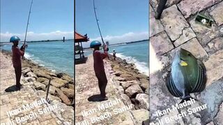 Ikan madah снова на берегу Sanur Bali удачный день рыбалки с песчаного пляжа