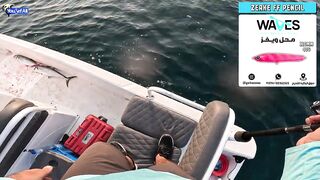 Kingfish кастингом морская рыбалка в Катаре у песчаных берегов и прозрачной голубой воды