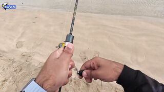 Рыбалка в Катаре inland юг страны песок вокруг и зеркальная заводь с голодной рыбой