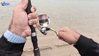 Рыбалка в Катаре inland юг страны песок вокруг и зеркальная заводь с голодной рыбой