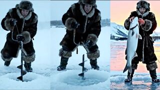 Якутия: вытащила монстра из глухого льда зимняя рыбалка на выживание далеко от людей