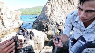 Рыбалка в Нячанге у Hang Heo встреча со стаей groupers у скалистого берега моря