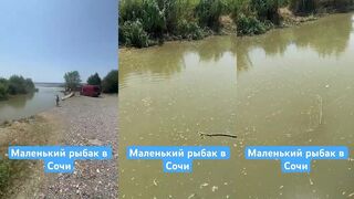 Маленький рыбак в Сочи первый улов на Чёрном море у набережной