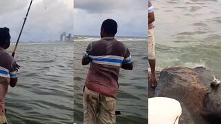 Морская рыбалка в Wellawatte Sri Lanka удивительный клёв у волнореза городского пляжа