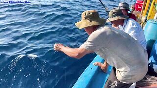 Морская рыбалка в Нячанге встреча с amberjack более 20 кг которого еле тянут к борту лодки