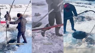 Зимняя рыбалка в Китае лёд мороз и упёртые любители удочки на городской реке