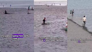 Уникальная китайская традиция ловить рыбу на приливе реки Цяньтан опасное зрелище