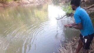 Ловля крупного rohu в реке Kirindi Oya традиционная рыбалка сетью на Шри-Ланке