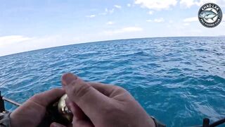 Diamond trevally тянет шнур, спиннинг гнётся дугой у берегов Khao Lak Thailand