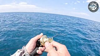 Diamond trevally тянет шнур, спиннинг гнётся дугой у берегов Khao Lak Thailand