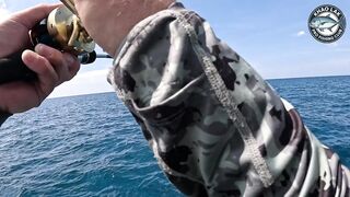 Diamond trevally тянет шнур, спиннинг гнётся дугой у берегов Khao Lak Thailand