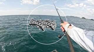 Крупная queenfish тащит леску тяжёлая работа фрикциона и восторг спиннингиста