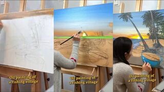 Тихая рыбацкая деревня на закате - рисуем спокойный сюжет