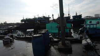 Cam Ranh Fishing Harbor во Вьетнаме выгрузка улова и шум порта