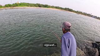 Морская рыбалка в Шри-Ланке с бамбуковой удочкой, трофейная рыба и старая школа