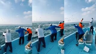 عمان - صيد سمك السهوة. Морская рыбалка в Oman, молодежь на точке