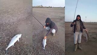 Antalya Lara Sahili kıyı spin Kuzu Balığı 75cm как вытащили