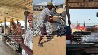 Fishing Village in Sri Lanka, рыбацкий быт на берегу и лодки в кадре