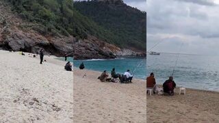 Turkey Турция Alanya beach fishing морская рыбалка с песка когда море спокойнее