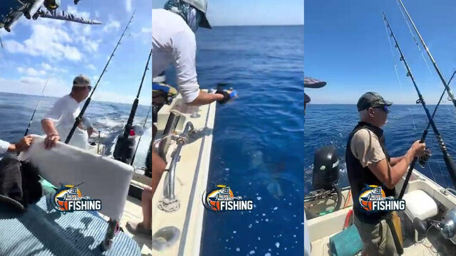 Трое с рыбой на палубе у Marabout Fishing