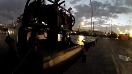 Полночь у мола Хайфы: сарган идёт на свет фонаря