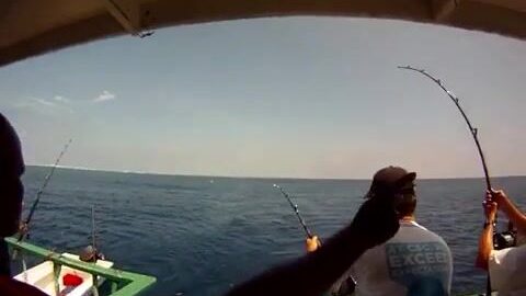 Одновременное вываживание двух рыб на атолле Лхавияни