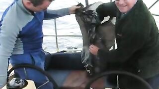Поимка пятнистой рыбы после снижения хода лодки у Ольбии на Сардинии