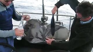 Поимка пятнистой рыбы после снижения хода лодки у Ольбии на Сардинии