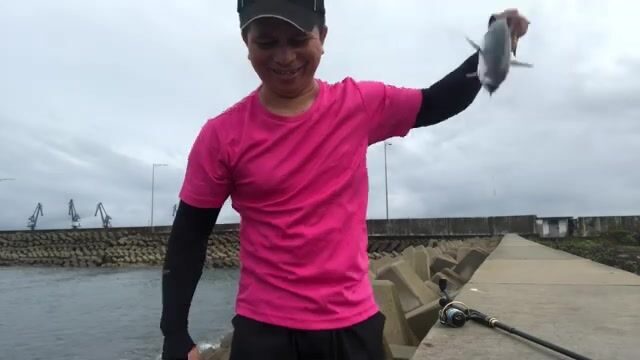 На каменистом берегу в Бате мы поймали трех тунцов и саргана на самоделку
