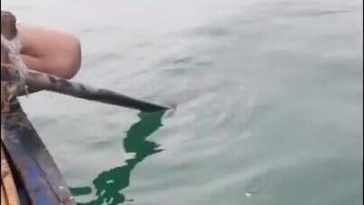 В море у острова Кото на маленькой деревянной лодке капитана